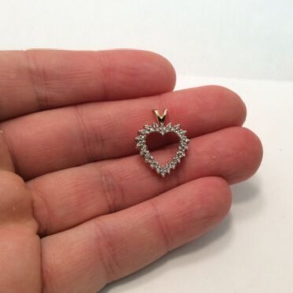 LADIES 14K REAL SOLID GOLD REAL DIAMOND HEART CHARM PENDANT 2.70GR   .45CT - Picture 5 of 8